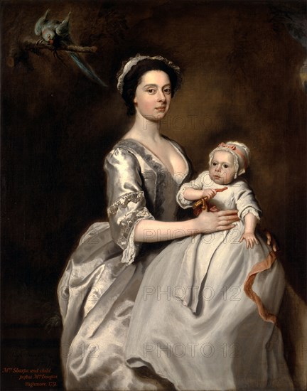 Mrs. Sharpe and Her Child Mrs. Sharpe and Child Inscribed lower left, in red (probably later): "Mrs. Sharpe. and child. | postea Mrs. Douglas. | Highmore, 1731." Signed and dated, lower left: "Jos. Highmore pinx: 1731.", Joseph Highmore, 1692-1780, British