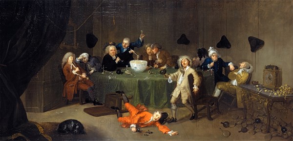 A Midnight Modern Conversation Signed and dated, lower right: "WM: Hogarth: recit: 1729", William Hogarth, 1697-1764, British