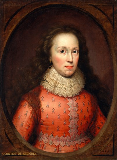 Portrait of a Woman, traditionally identified as the Countess of Arundel A Lady Called the Countess of Arundel Inscribed in artist's hand in yellow paint, lower left: "Countess of Arundel" Signed and dated in black paint, lower right: "Cornelius Johnson | fecit 1619", Cornelius Johnson, 1593-1661, British
