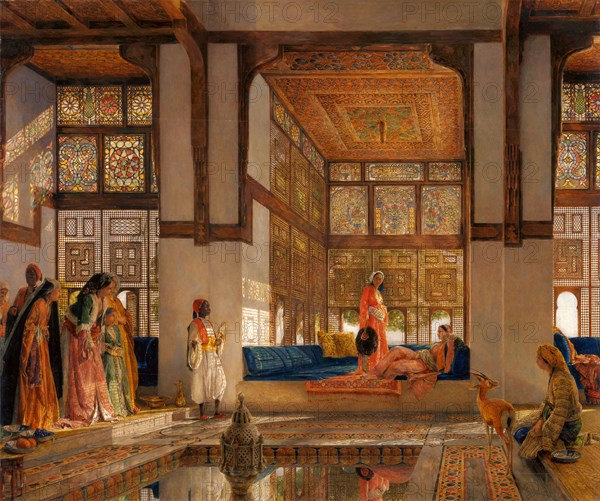 A Lady Receiving Visitors (The Reception) The Reception Signed and dated in grey paint, lower right: "J.F. Lewis R.A. | 1873", John Frederick Lewis, 1804-1876, British