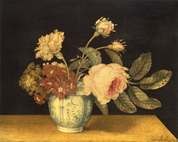 Flowers in a Delft Jar Signed in black paint, lower right: "Alex: Marshal ~", Alexander Marshal, active 1651-died 1682, British