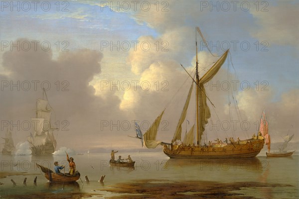 Royal Yacht Becalmed at Anchor Signed, lower right: "P. Monamy : pinx :", Peter Monamy, 1681-1749, British