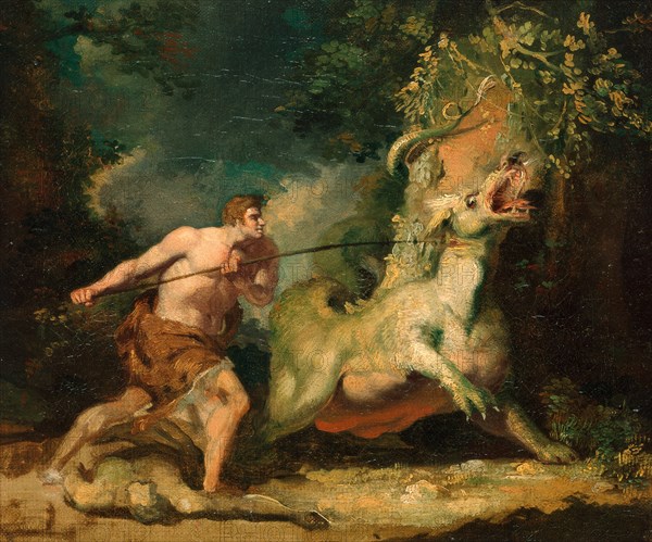 Man attacking a monster, Attributed to John Hamilton Mortimer, 1740-1779, British