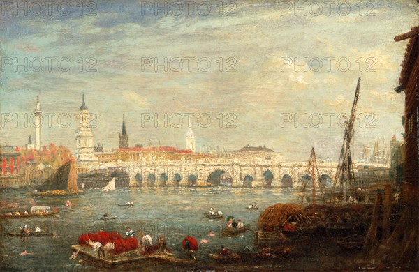 The Monument and London Bridge, London Frederick Nash, 1782-1856, British