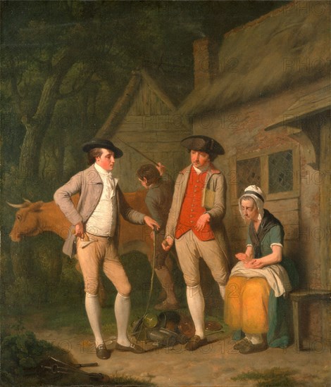 Widow Costard's cow and goods, distrained for taxes, are redeemed by the generosity of Johnny Pearmain, Edward Penny, 1714-1791, British