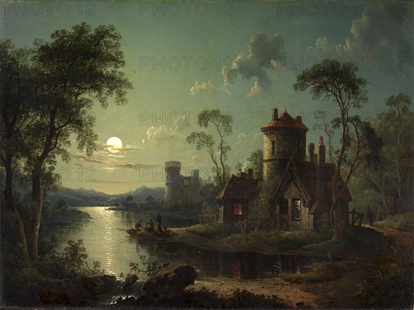 River Scene Moonlight River Scene Signed and dated in green paint, lower left: "S Pether 1840", Sebastian Pether, 1790-1844, British