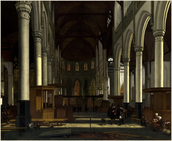 Emanuel de Witte, Dutch (c. 1617-1691-1692), The Interior of the Oude Kerk, Amsterdam, c. 1660, oil on canvas
