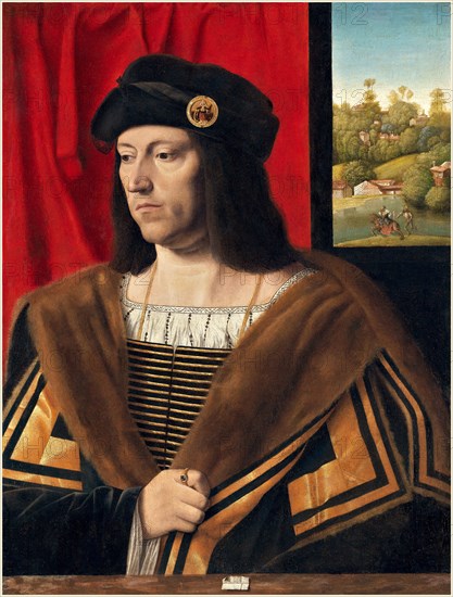 Bartolomeo Veneto, Italian (active 1502-1531), Portrait of a Gentleman, c. 1520, oil on panel transferred to canvas