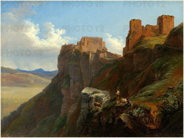 Louise-Joséphine Sarazin de Belmont, French (1790-1870), View of the Castello di San Giuliano, near Trapani, Sicily, c. 1824-1826, oil on canvas