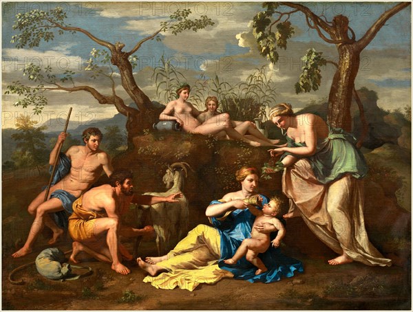 Follower of Nicolas Poussin, Nymphs Feeding the Child Jupiter, c. 1650, oil on canvas