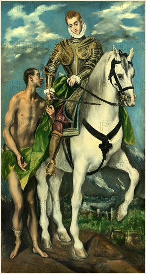 El Greco (Domenikos Theotokopoulos) (Greek, 1541-1614), Saint Martin and the Beggar, 1597-1599, oil on canvas with wooden strip added at bottom