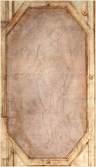 Filippino Lippi, Italian (1457-1504), Standing Nude Youth, c. 1496, metalpoint heightened with white on gray-prepared paper