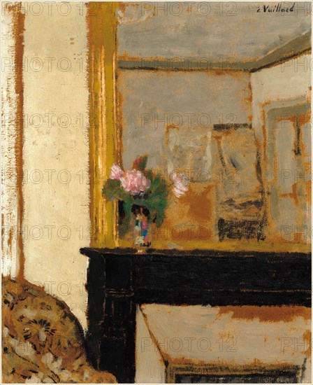 Edouard Vuillard, Vase of Flowers on a Mantelpiece, French, 1868-1940, c. 1900, oil on cardboard