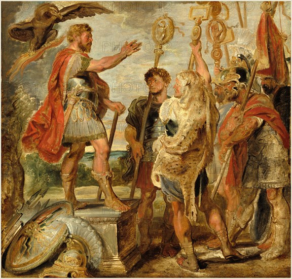 Sir Peter Paul Rubens, Decius Mus Addressing the Legions, Flemish, 1577-1640, probably 1616, oil on hardboard, transferred from wood and canvas