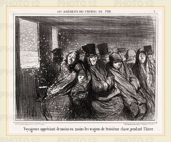 Honoré Daumier, Voyageurs appréciant de moins en moins les wagons de troisiÃ¨me classe..., French, 1808-1879, published 1856, lithograph on wove paper