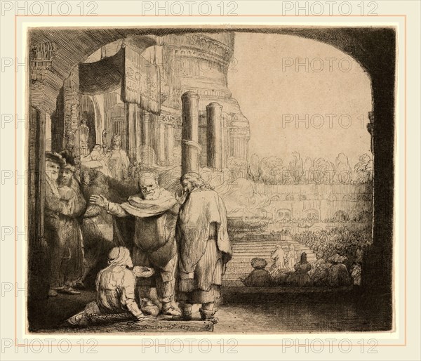 Rembrandt van Rijn, Peter and John Healing the Cripple at the Gate of the Temple, Dutch, 1606-1669, 1659, etching, drypoint and burin