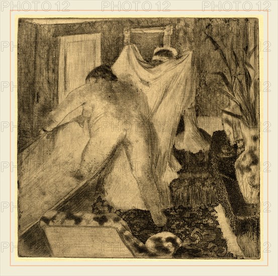 Edgar Degas, Leaving the Bath (La sortie du bain), French, 1834-1917, c. 1879-1880, electric crayon, etching, drypoint, and aquatint