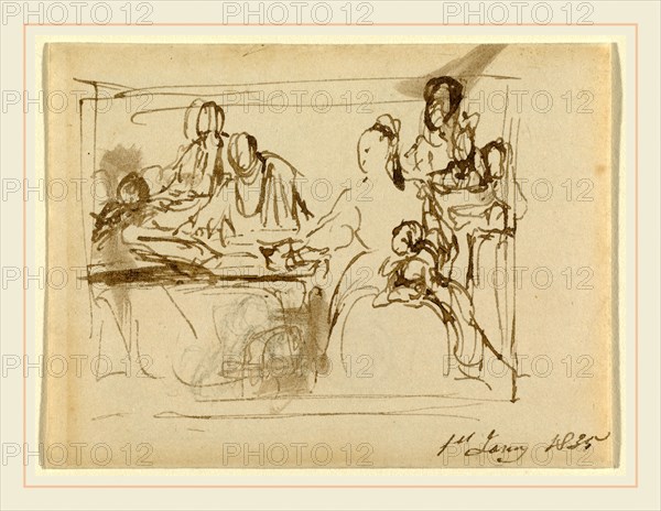 Sir David Wilkie, A Family Group, Scottish, 1785-1841, 1835, pen and brown ink with brown wash on wove paper