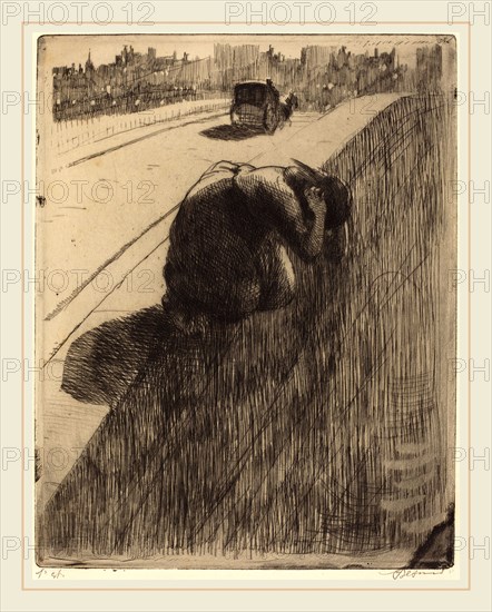 Albert Besnard, French (1849-1934), The Suicide (Le Suicide), c. 1886, etching in black with plate tone on laid paper