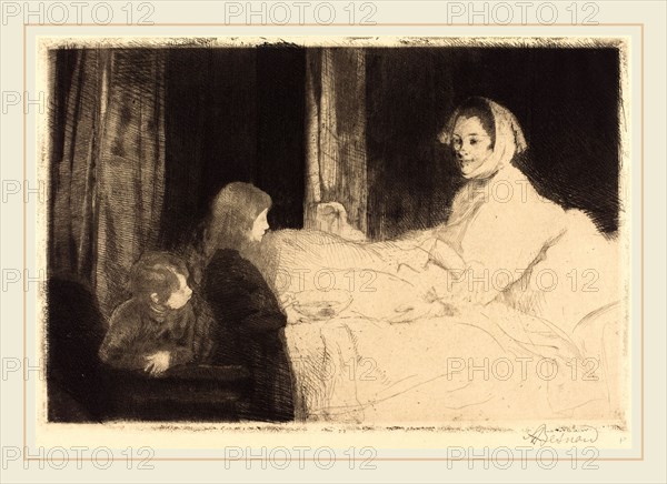 Albert Besnard, French (1849-1934), The Sick Mother (La mère malade), 1889, etching