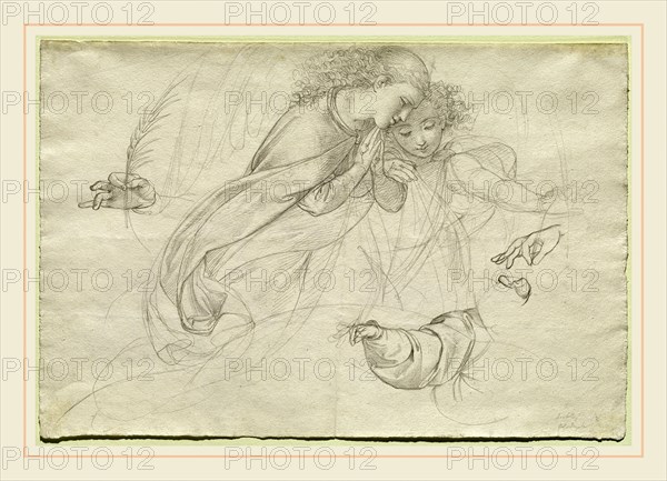 Johann Evangelist Scheffer von Leonhardshoff, German (1795-1822), Two Grieving Angels (verso), 1821, graphite on wove paper