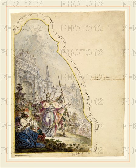 Johann Baptist Enderle, German (1725-1798), Saint Ignatius Leaving Antioch, 1773, pen and black ink with watercolor and gouache over graphite on laid paper