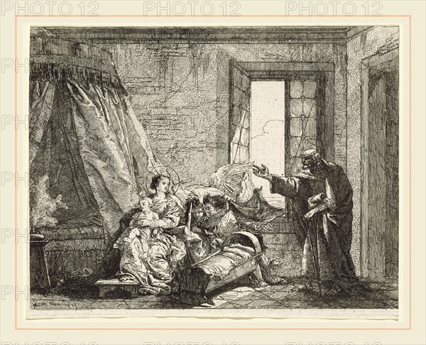 Giovanni Domenico Tiepolo, Italian (1727-1804), Joseph Relays to Mary God's Command to Flee, published 1753, etching