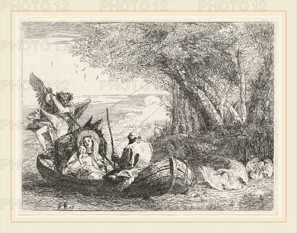Giovanni Domenico Tiepolo, Italian (1727-1804), The Holy Family Being Ferried Across the River, published 1753, etching