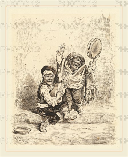 Gustave Doré, French (1832-1883), Gypsy Children, pen and brown ink with brown wash over natural graphite on wove paper