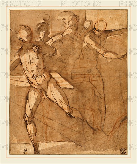 Attributed to il Cigoli, Italian (1559-1613), Christ Driving the Money Changers from the Temple, pen and brown ink with brown wash over red chalk on laid paper