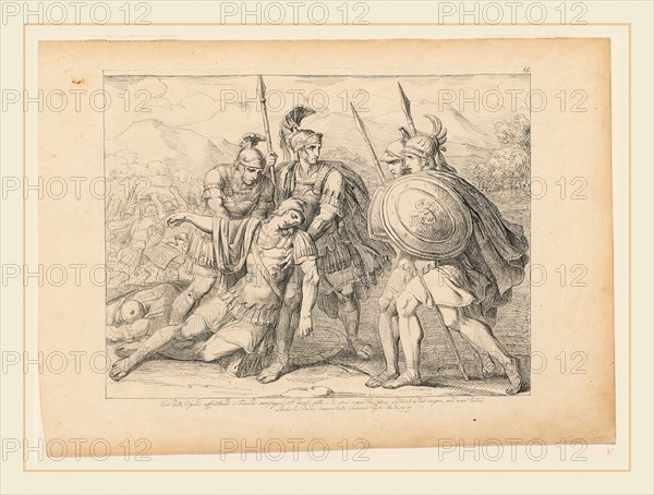 Bartolomeo Pinelli, Italian (1781-1835), Four Warriors Supporting Their Dead Comrade, early 19th century, pen and black and gray ink over black chalk on laid paper