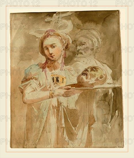 Giuseppe Bernardino Bison, Italian (1762-1844), Salome with the Head of Saint John the Baptist, c. 1805, watercolor over black chalk with brown ink on laid paper