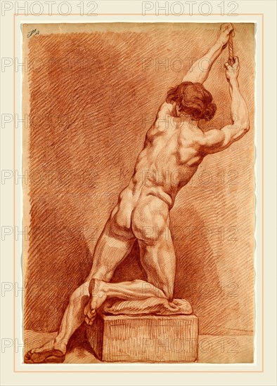 William Etty, British (1787-1849), A Male Nude Seen from behind, red chalk on laid paper