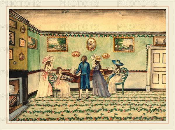 Benjamin Thompson, Harpsichord Recital at Count Rumford's, Concord, New Hampshire, American, 1753-1814, c. 1800, watercolor on laid paper