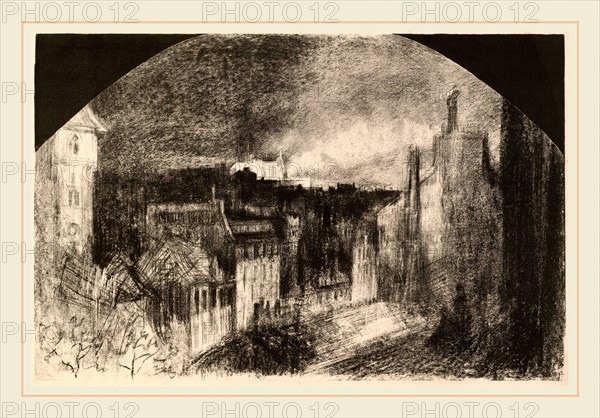 Félix-Hilaire Buhot, Montmartre le 14 Juillet (Bastille Day in Montmartre), French, 1847-1898, 1892, transfer lithograph with added crayon, ink, scraping, and stumping on the stone in black on heavy wove paper