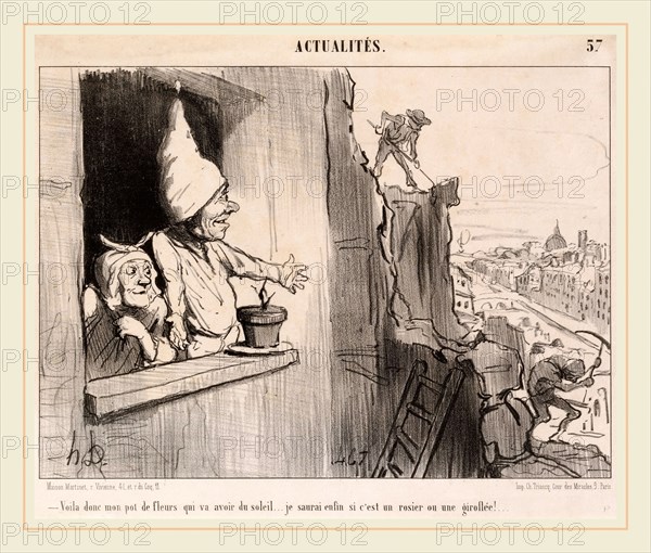 Honoré Daumier, Voila... mon pot de fleurs... va avoir du soleil..., French, 1808-1879, 1852, lithograph