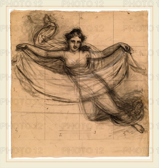 John Vanderlyn, A Muse, American, 1775-1852, 1815-1818, charcoal and white chalk heightened with white on pinkish-tan paper, squared for transfer