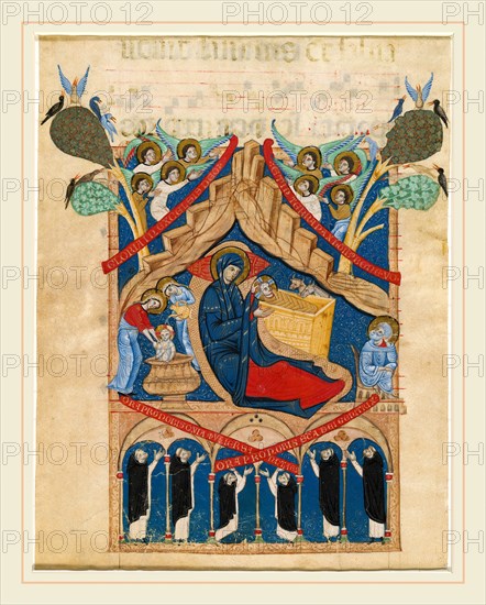 Master of Imola, Italian (active 1265-1280), The Nativity with Six Dominican Monks, 1265-1274, miniature on vellum