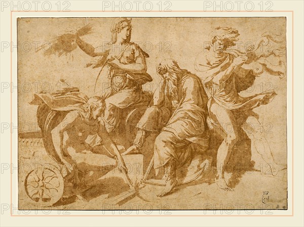 Giulio Romano, Italian (1499-1546), The Four Elements, c. 1530, pen and brown ink with brown wash on laid paper