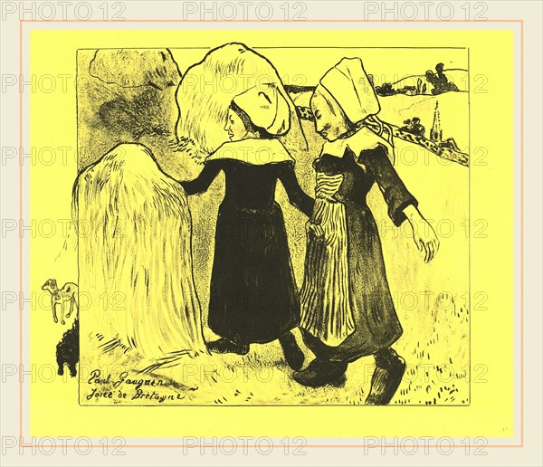 Paul Gauguin, French (1848-1903), Pleasures of Brittany (Joies de Bretagne), 1889, lithograph (zinc) in black on yellow wove paper