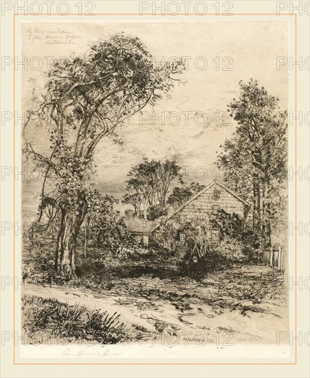 Mary Nimmo Moran, American (1842-1899), The Home Sweet Home of John Howard Payne, Easthampton, 1885, etching and drypoint in black on Japan paper