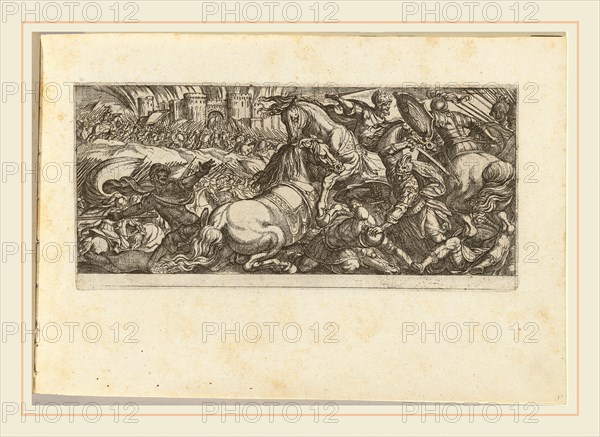 Antonio Tempesta, Italian (1555-1630), Battle Scene with Two Horses Attacking Each Other, etching