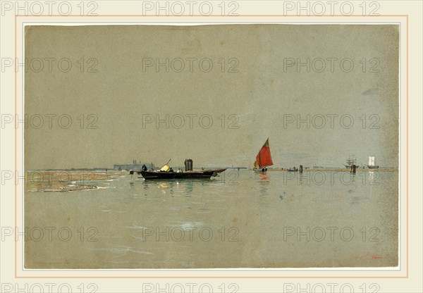 William Stanley Haseltine, A Venetian Lagoon, American, 1835-1900, c. 1875, watercolor on green paper