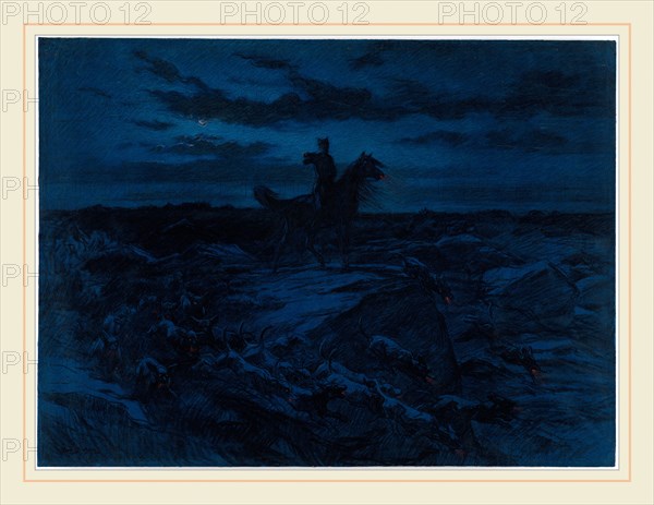 Rosa Bonheur, French (1822-1899), The Legend of the Wolves, colored chalks on blue wove paper