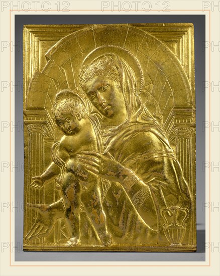 Follower of Donatello, Madonna and Child within an Arch, mid 15th century, gilt bronze