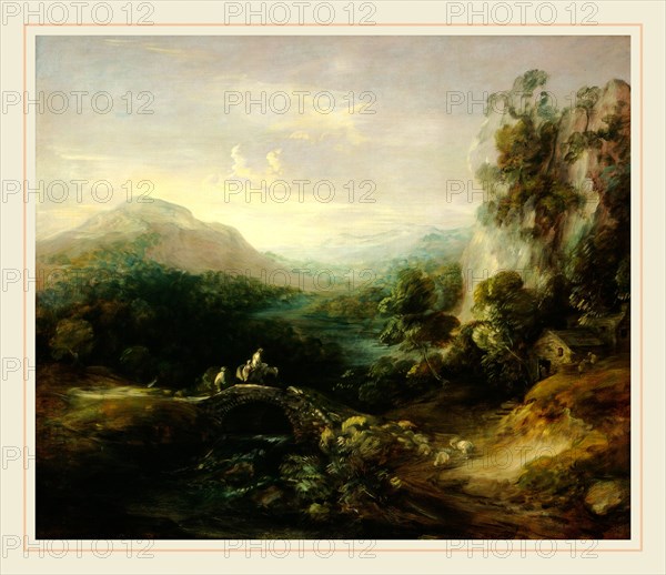 Thomas Gainsborough, Mountain Landscape with Bridge, British, 1727-1788, c. 1783-1784, oil on canvas
