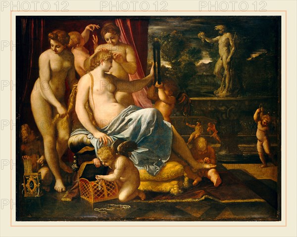 Annibale Carracci, Venus Adorned by the Graces, Italian, 1560-1609, 1590-1595, oil on panel transferred to canvas