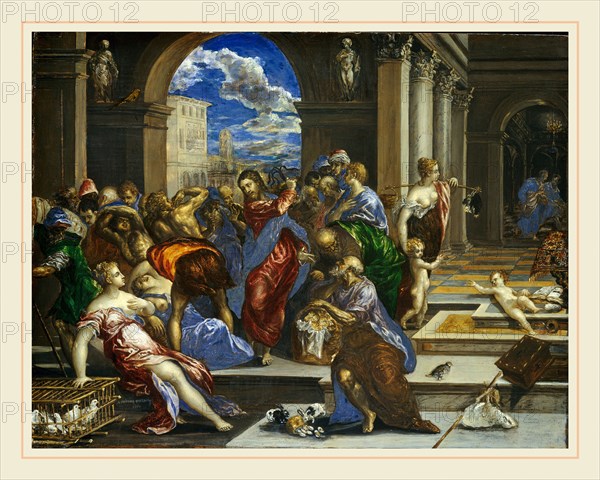 El Greco (Domenikos Theotokopoulos), Christ Cleansing the Temple, Greek, 1541-1614, probably before 1570, oil on panel
