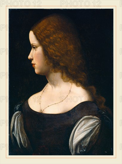 Follower of Leonardo da Vinci, Portrait of a Young Lady, c. 1500, oil on panel transferred to hardboard
