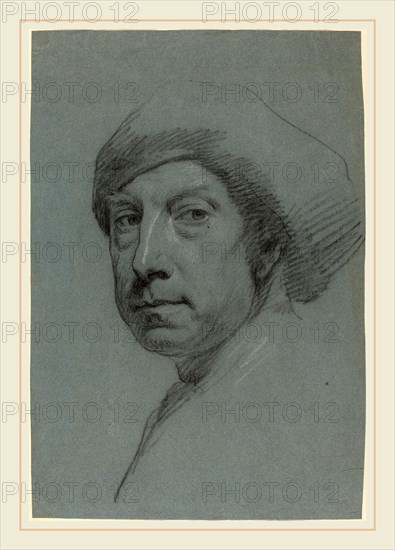Jonathan Richardson, Sr.,English, (1665-1745), Self-Portrait Wearing a Turban, 1728, black chalk heightened with white on blue laid paper